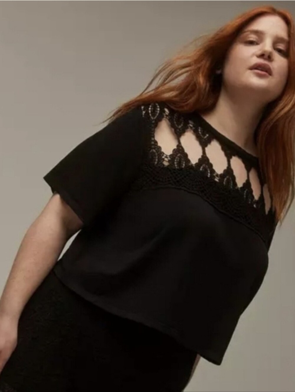 TORRID Black Festi Crochet Lace Yoke Top | Boho Festival Short Sleeve